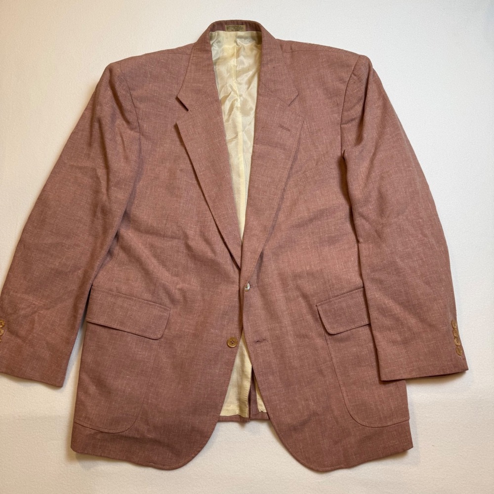 Palmland Tailored Classics Mens Mauve Pink Linen Look Blazer Sport Coat 22x29.5